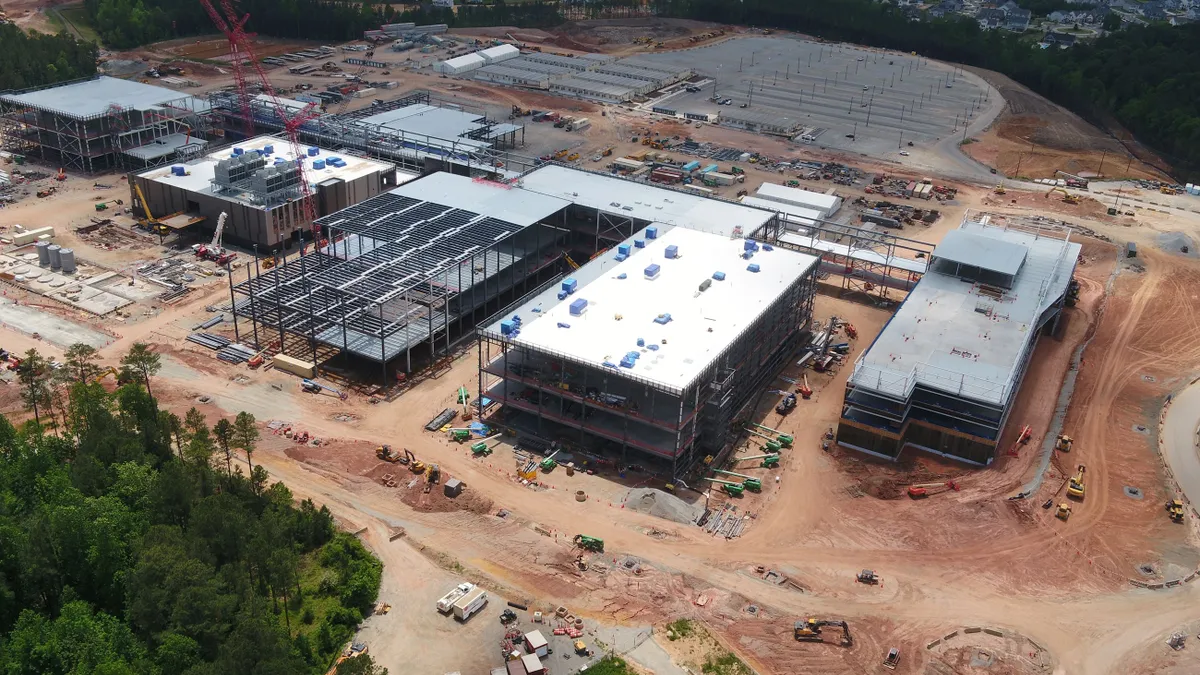 Aerial view of Fujifilm Diosynth Biotechnologies manufacturing site in Holly Springs, North Carolina