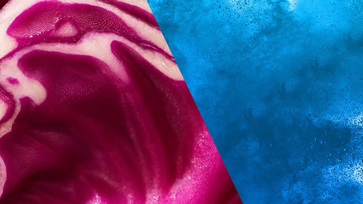 Photo illustration of research funded by Mars that found a natural blue pigment in red cabbage