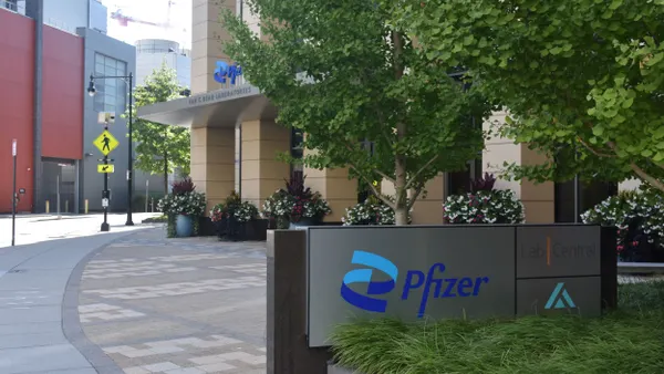 A Pfizer sign sits outside the company's Ian C. Read Laboratories in Cambridge, Massachusetts, on Sept. 5, 2024.