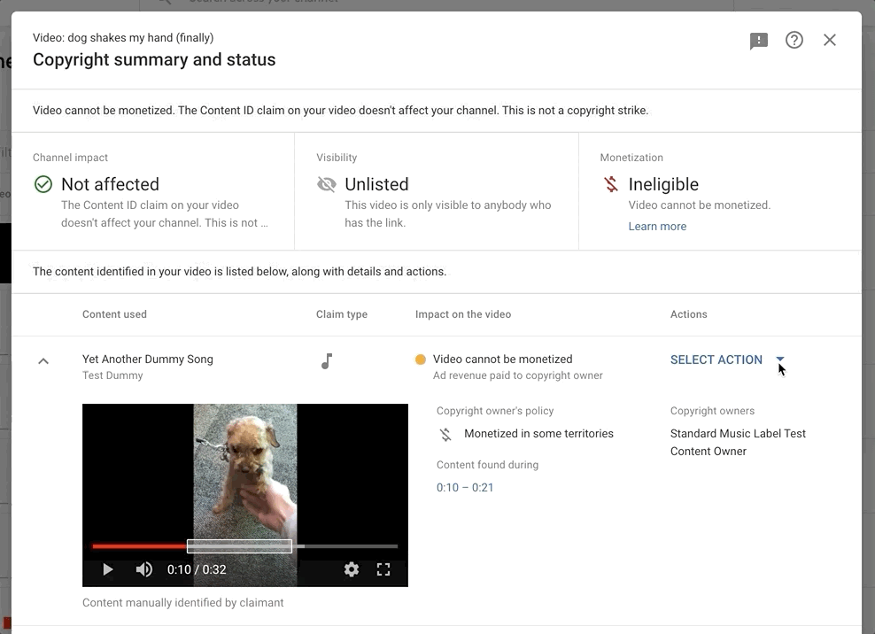 YouTube copy strike trim