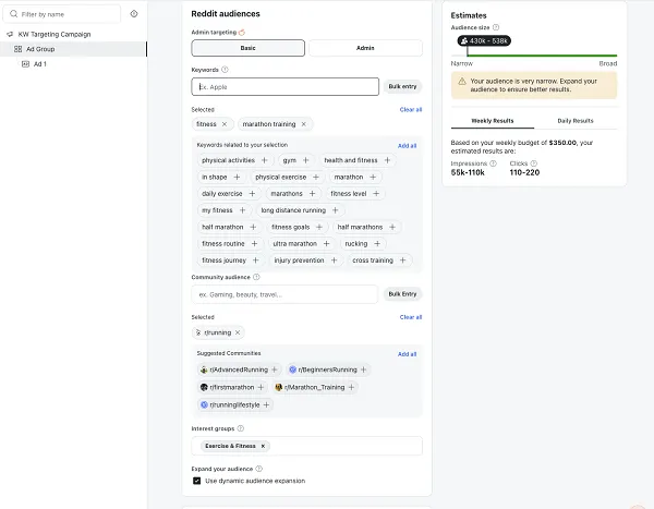 Reddit keyword ads
