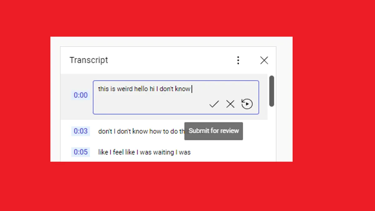 YouTube caption editing
