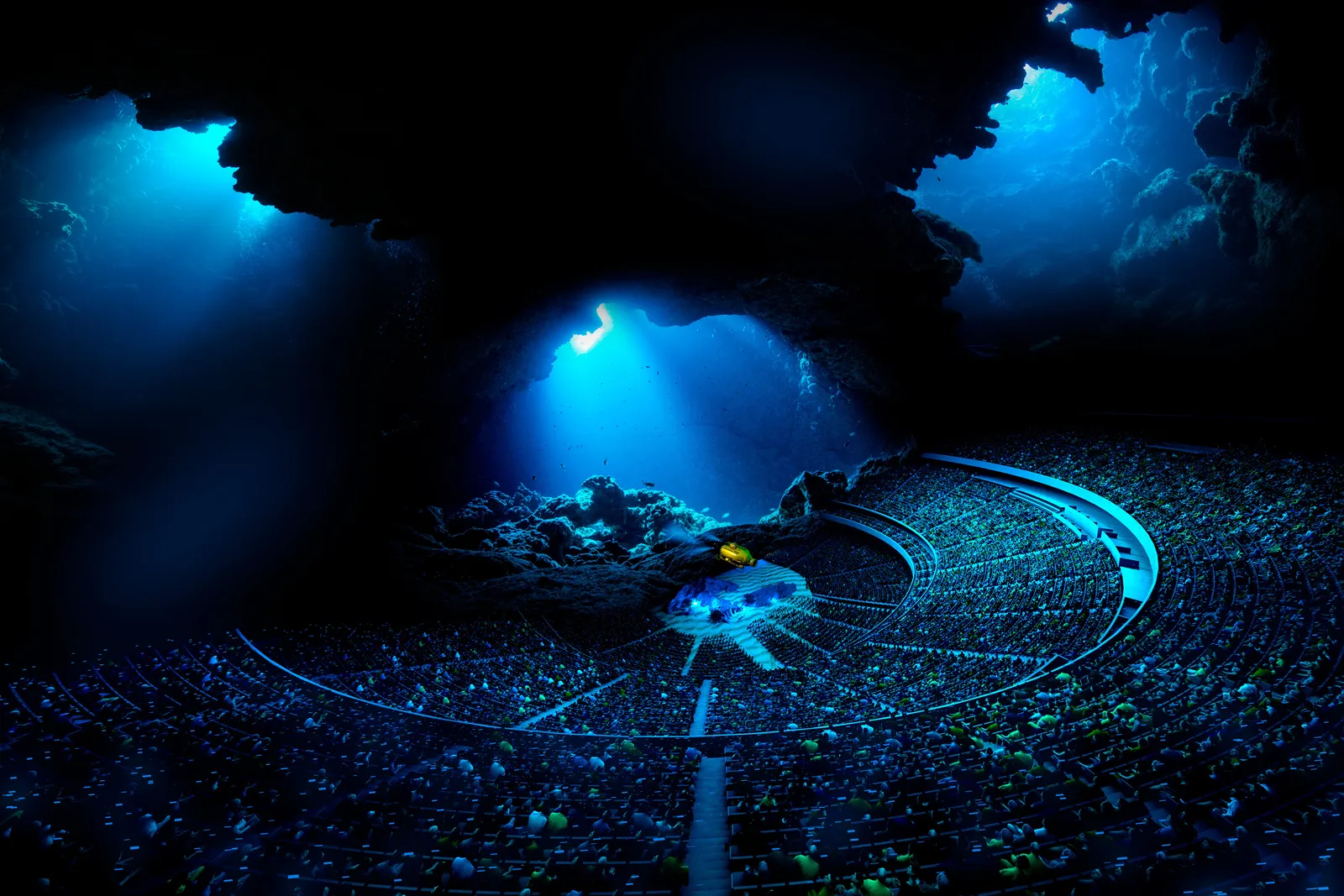 View of the interior of the MSG Sphere with an underwater theme.