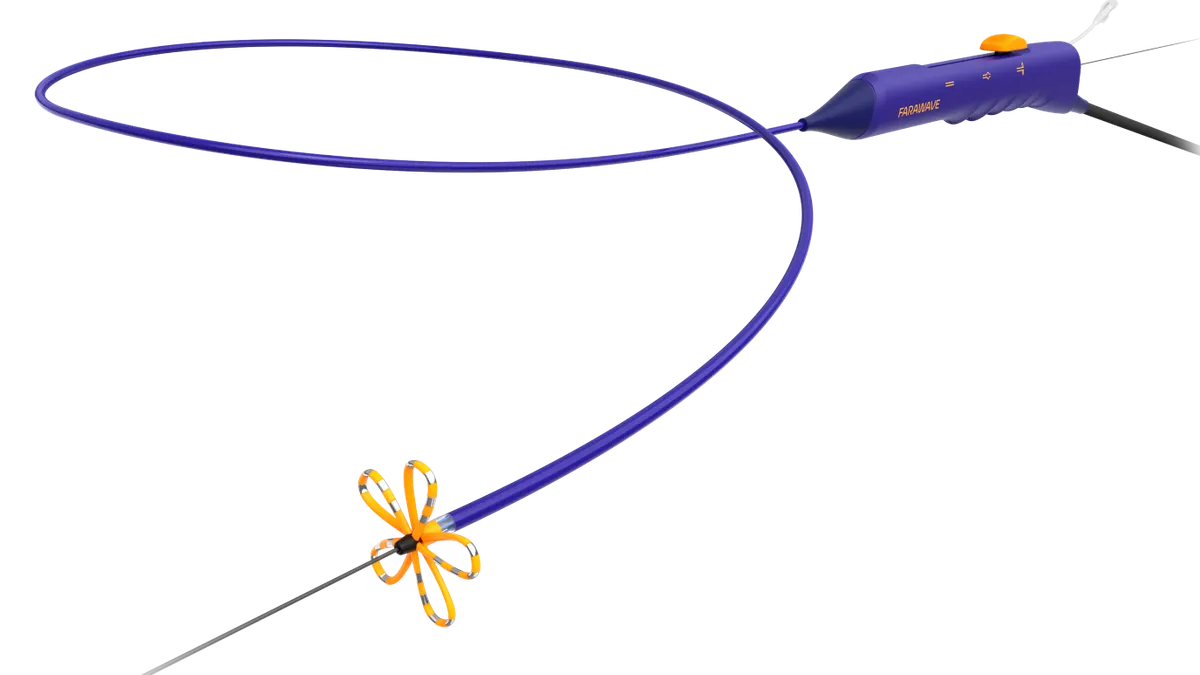 Boston Scientific's Farawave pulsed field ablation catheter is shown against a white background.