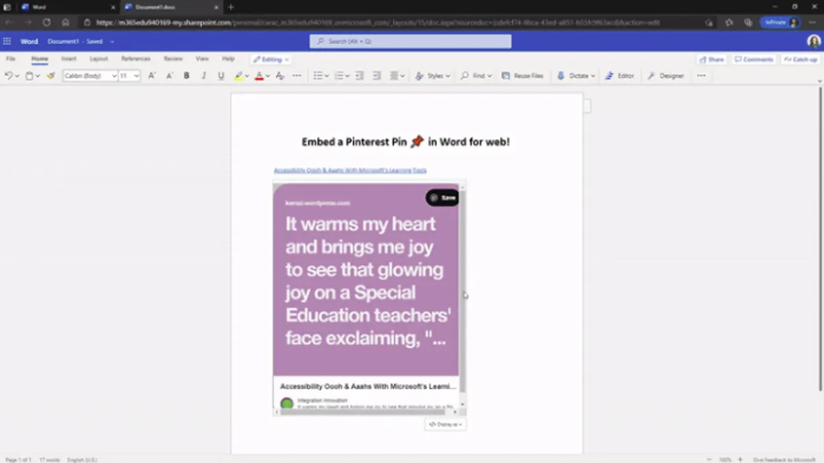 Pin in Word