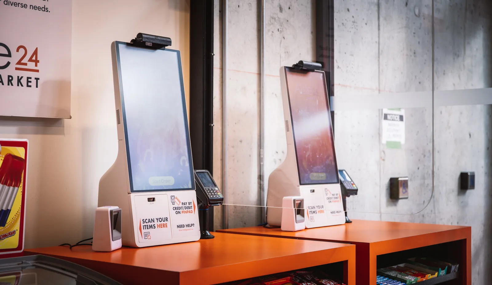 Digital kiosks inside a store.