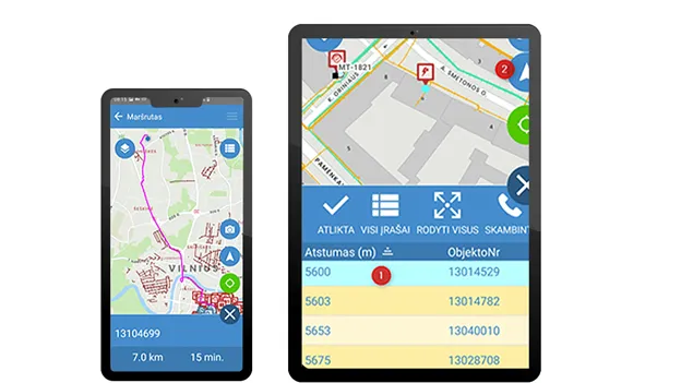 Images of digital maps on a mobile phone and tablet