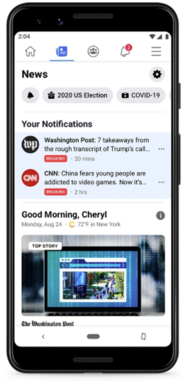 Facebook News tab
