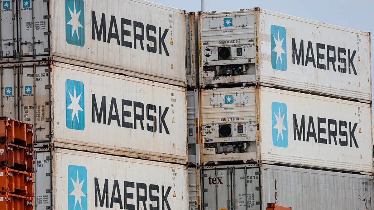 Refrigerated containers stacked at a container terminal.
