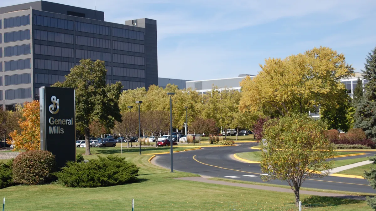 An exterior photo of General Mills' corporate headquarters in Minnesota.