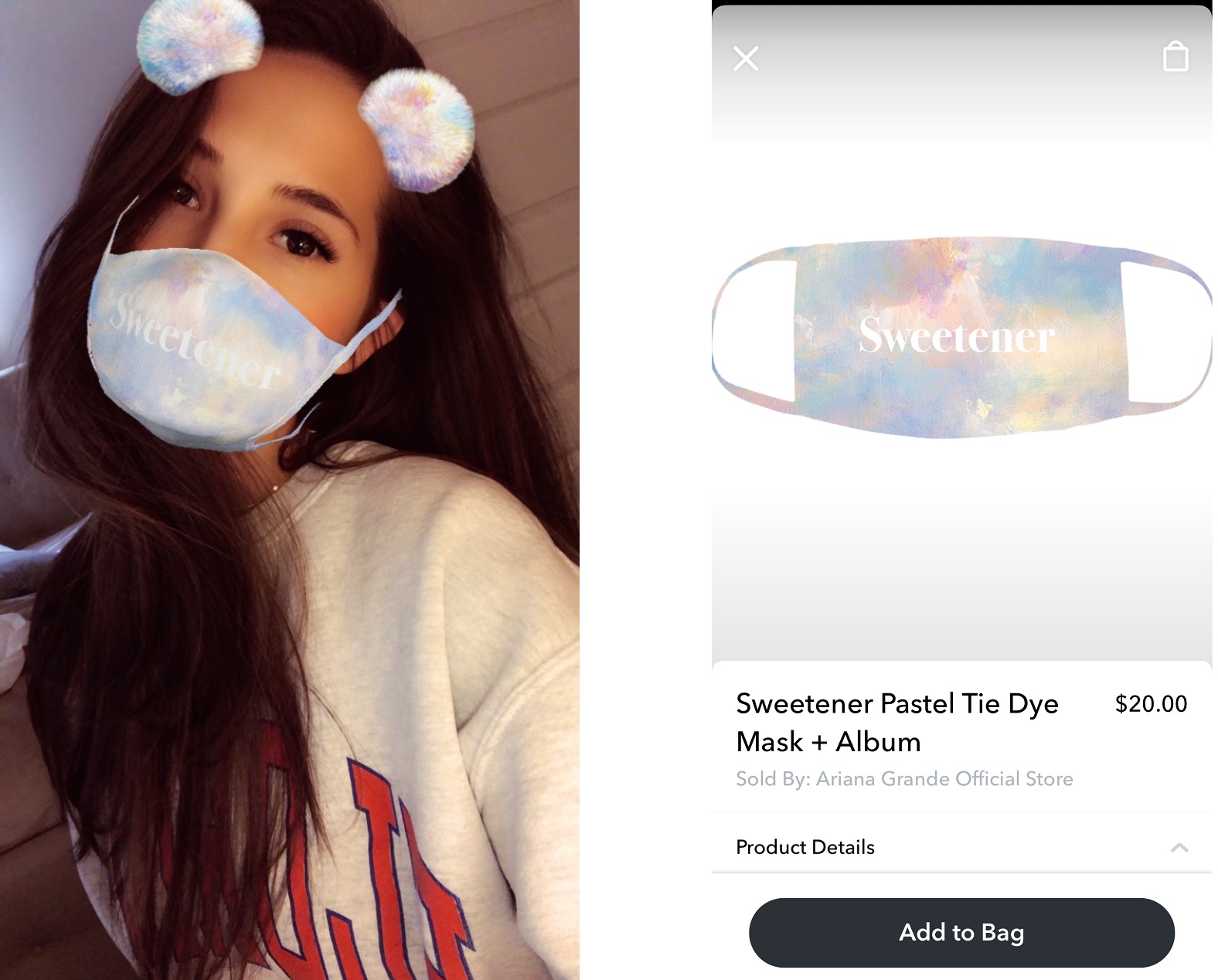 Ariana Grande Snapchat Lens and products