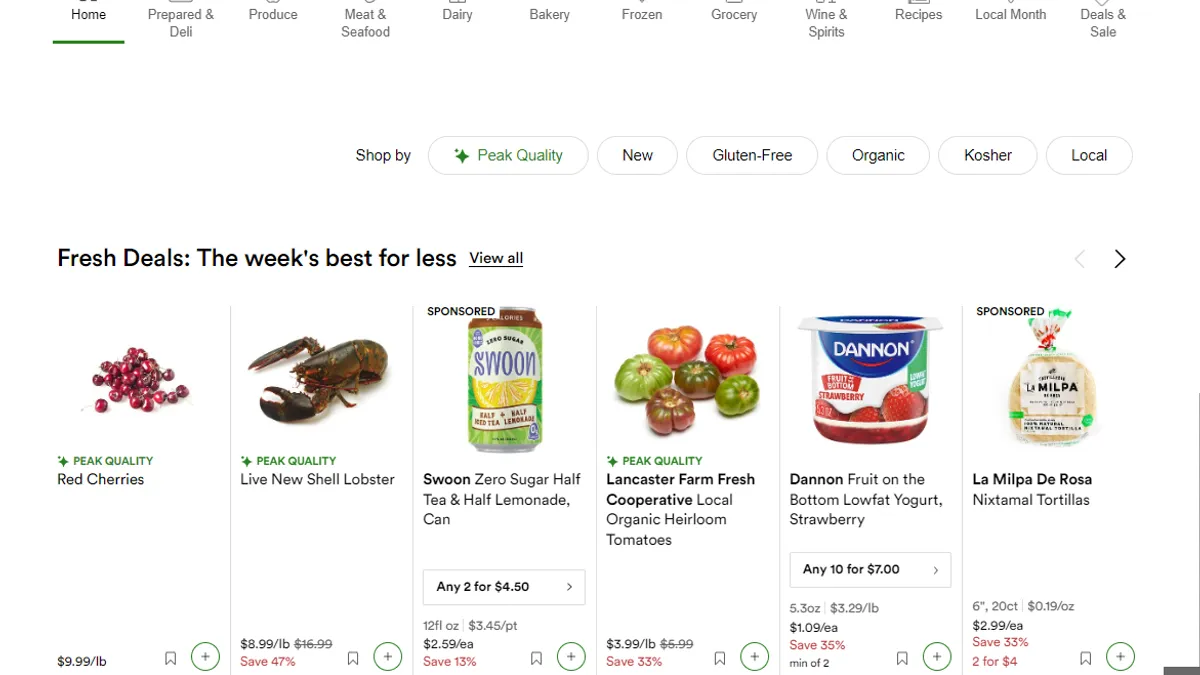 Updated FreshDirect website homepage