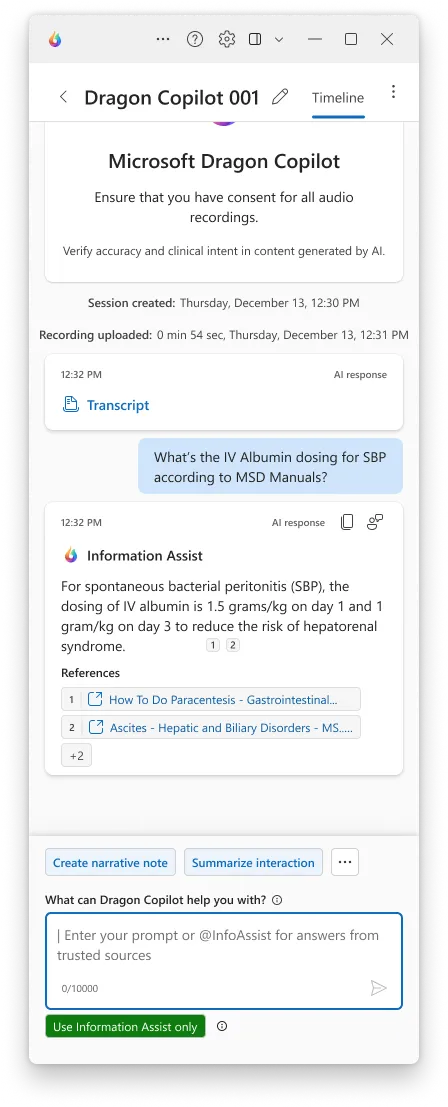 A screenshot of Microsoft's Dragon Copilot.