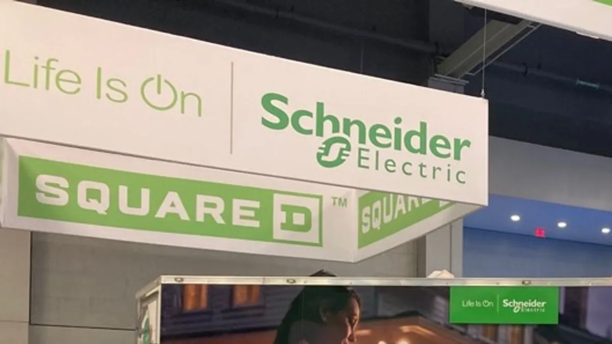 A facade of a building with the Schneider Electric logo