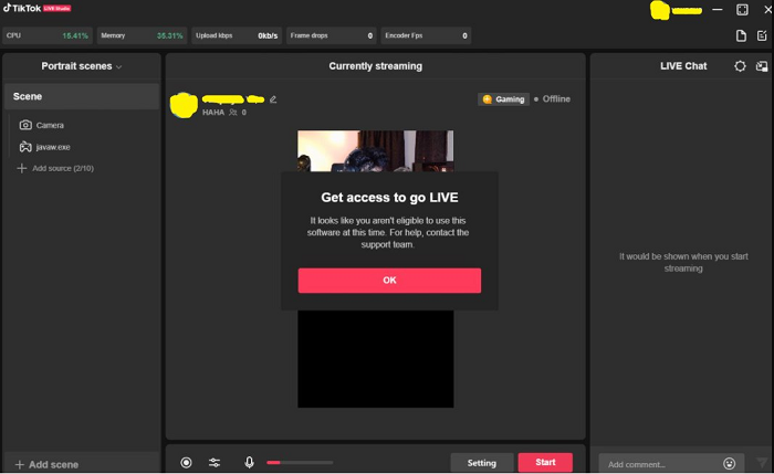 TikTok desktop streaming app
