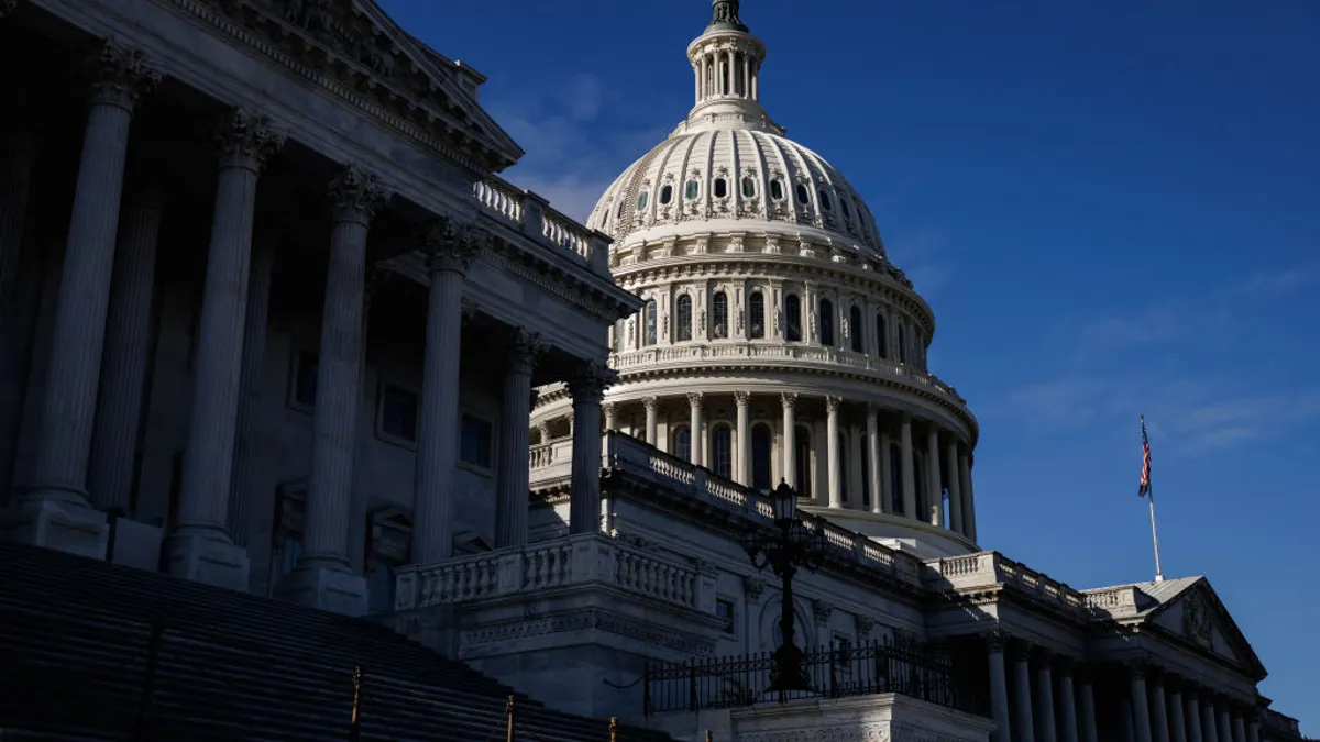an exterior shot of the US capitol building
