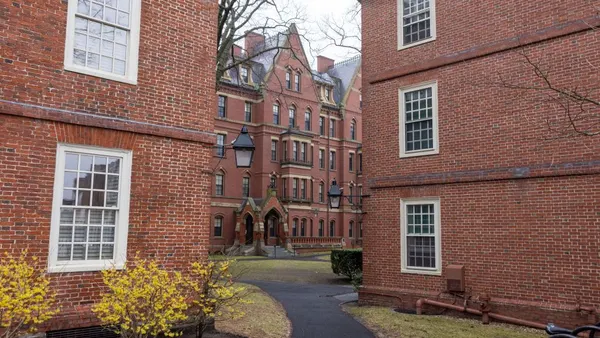 Several brick buildings stand at Harvard University.