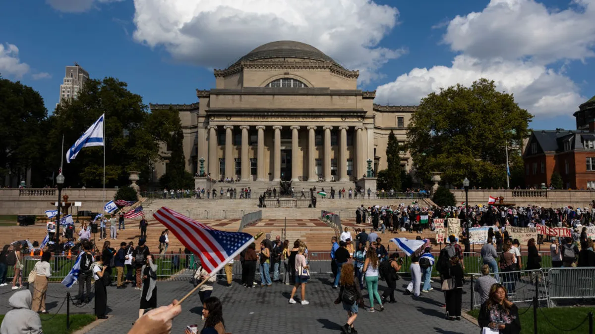 Students demonstrate on Columbia University's campus.