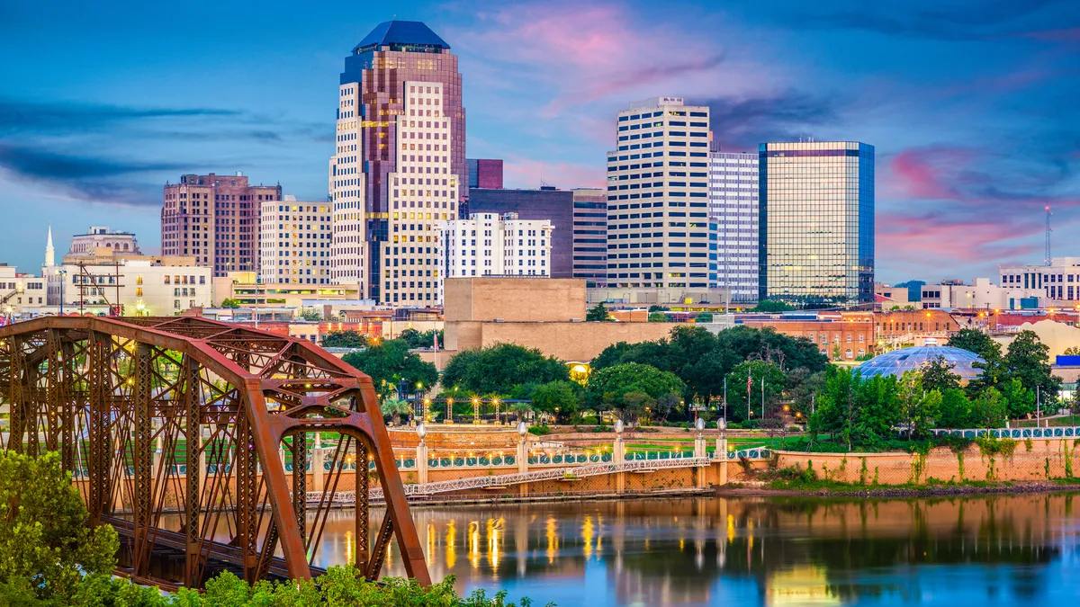 The Shreveport, Louisiana, downtown skyline over the river.