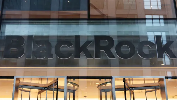 The BlackRock company logo is seen outside of its NYC headquarters