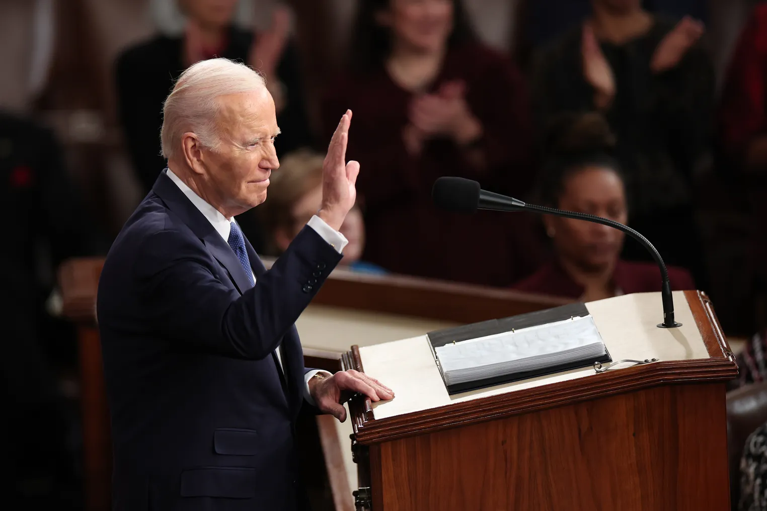 U.S. President Joe Biden delivers his State of the Union address during a joint meeting of Congress in the House Chamber of the U.S. Capitol on February 07, 2023 in Washington, DC.