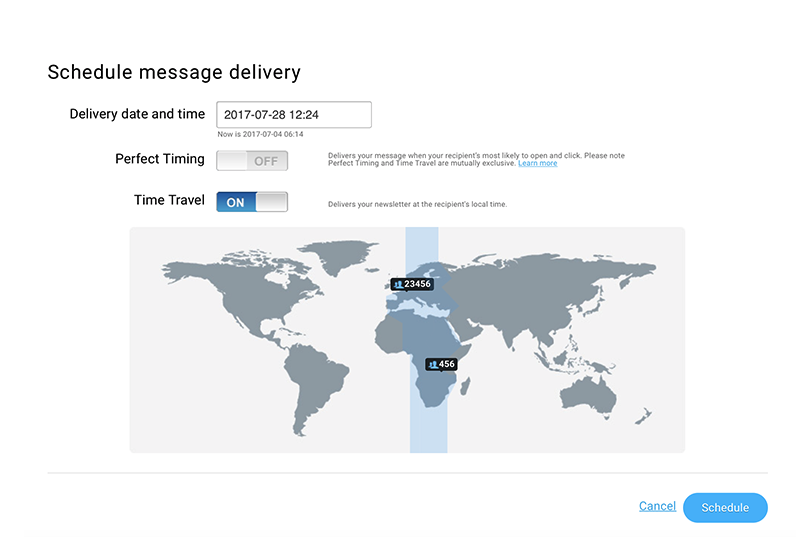 Example of a feature that lets you adjust the send time to the subscriber's local time