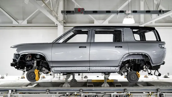 A Rivian R1S on the assembly line inside Rivian's factory in Normal, Illinois.