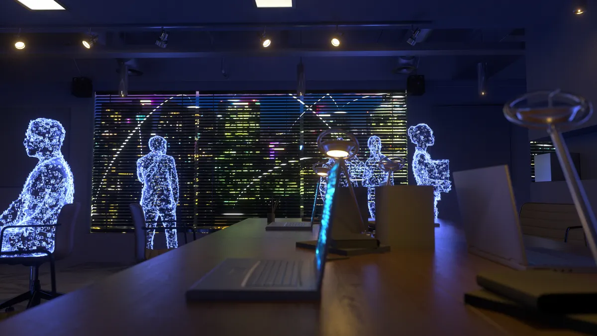 Teamwork in metaverse with Cyber City skyline