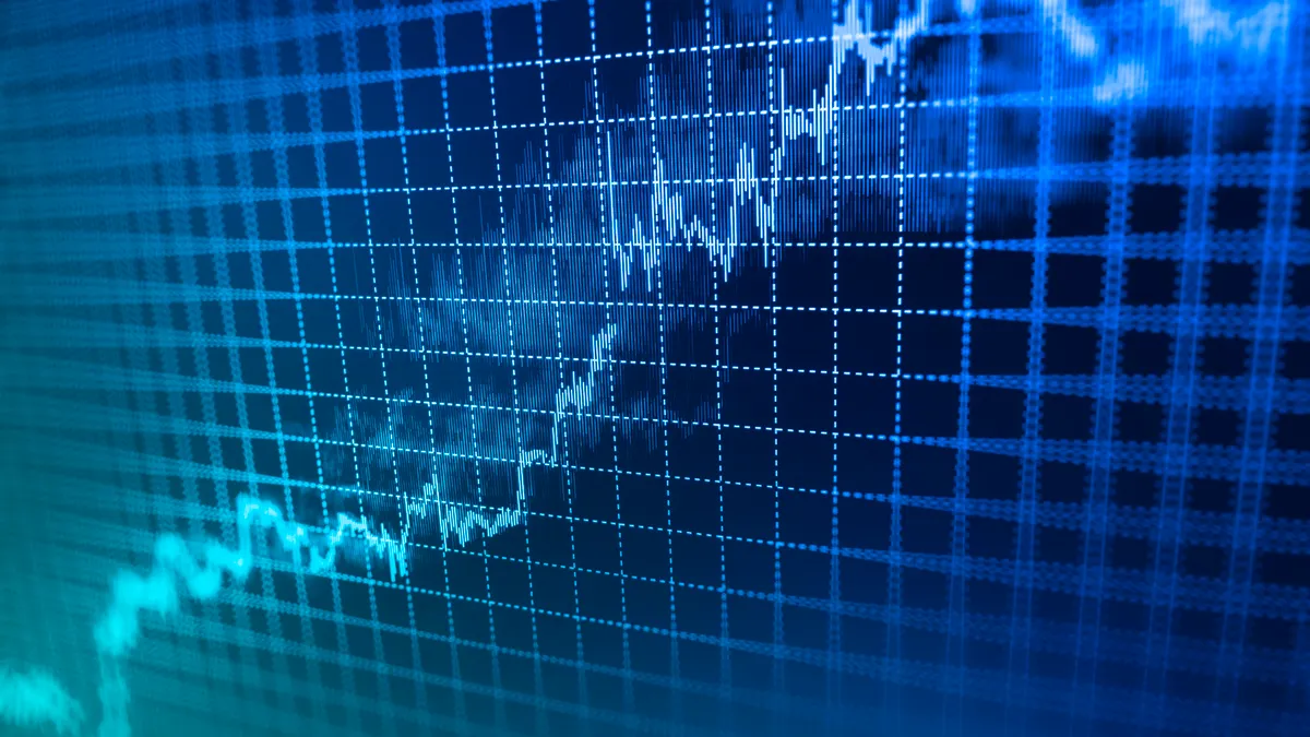 An illustration of a stock market graph and bar chart price display.