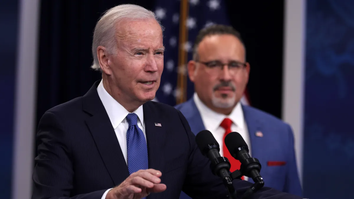 Miguel Cardona and President Joe Biden