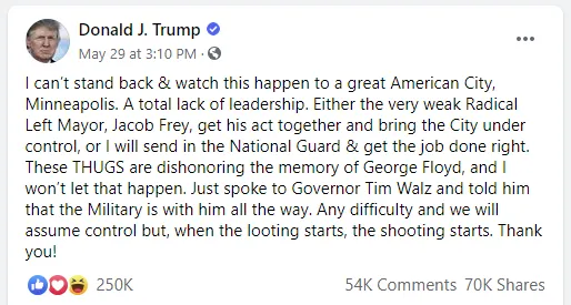 Facebook post from Donald Trump