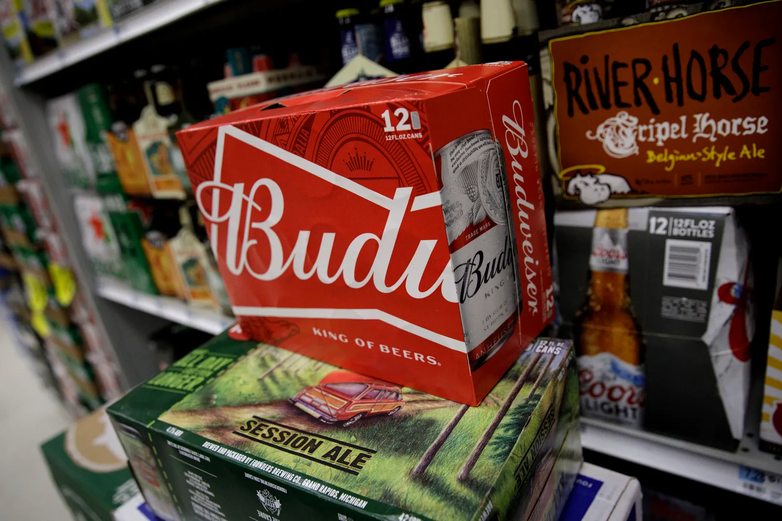 A photo of beer on a store shelf.