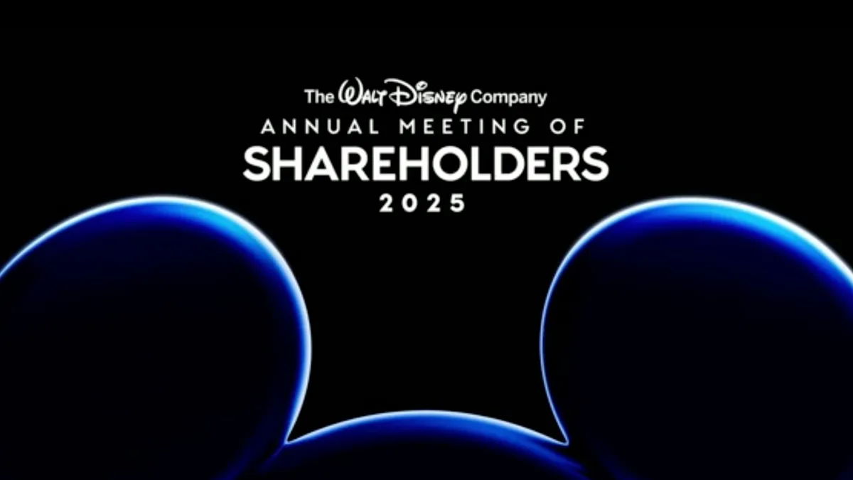 A screenshot of the welcome page of Disney's shareholders meeting