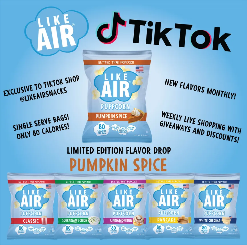 A brand image of Like Air&#x27;s popcorn for TikTok Shop