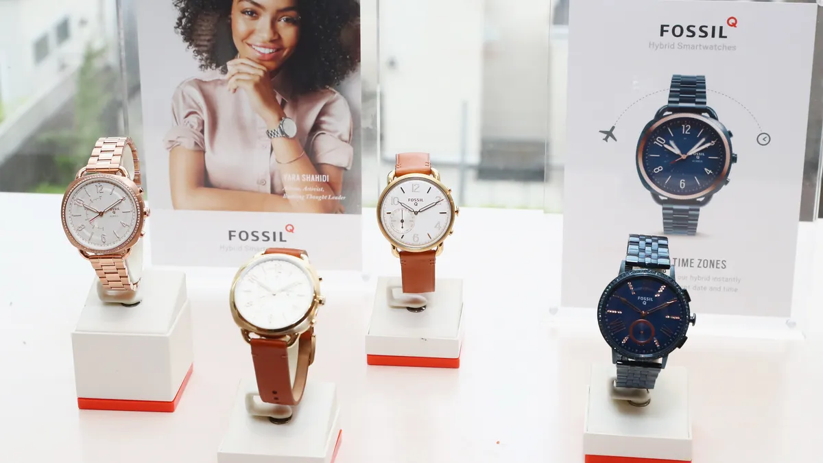 An array of Fossil Group watches during a 2017 event