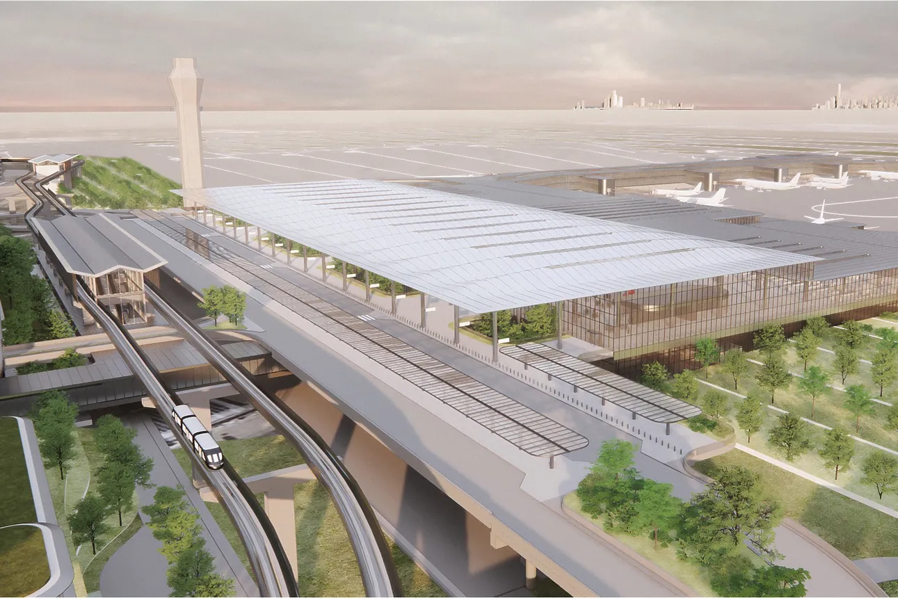 Aerial view of the new Terminal B at Newark Liberty International Airport.