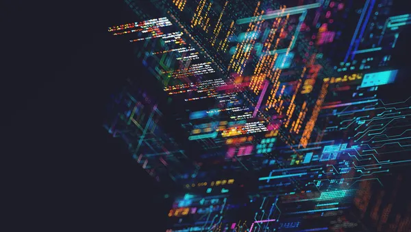 concept CPU quantum computing. Digital transformation and big data