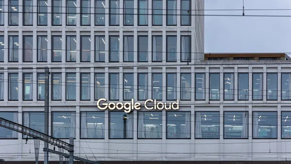 A large building with the Google Cloud company sign is pictured.