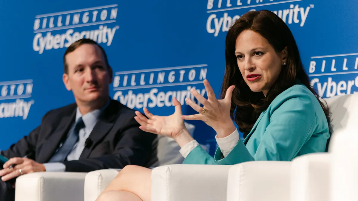 Anne Neuberger deputy national security advisor for cyber and emerging technologies, speaks at the Billington Cybersecurity Summit with Brad Medairy, EVP, Booz Allen.