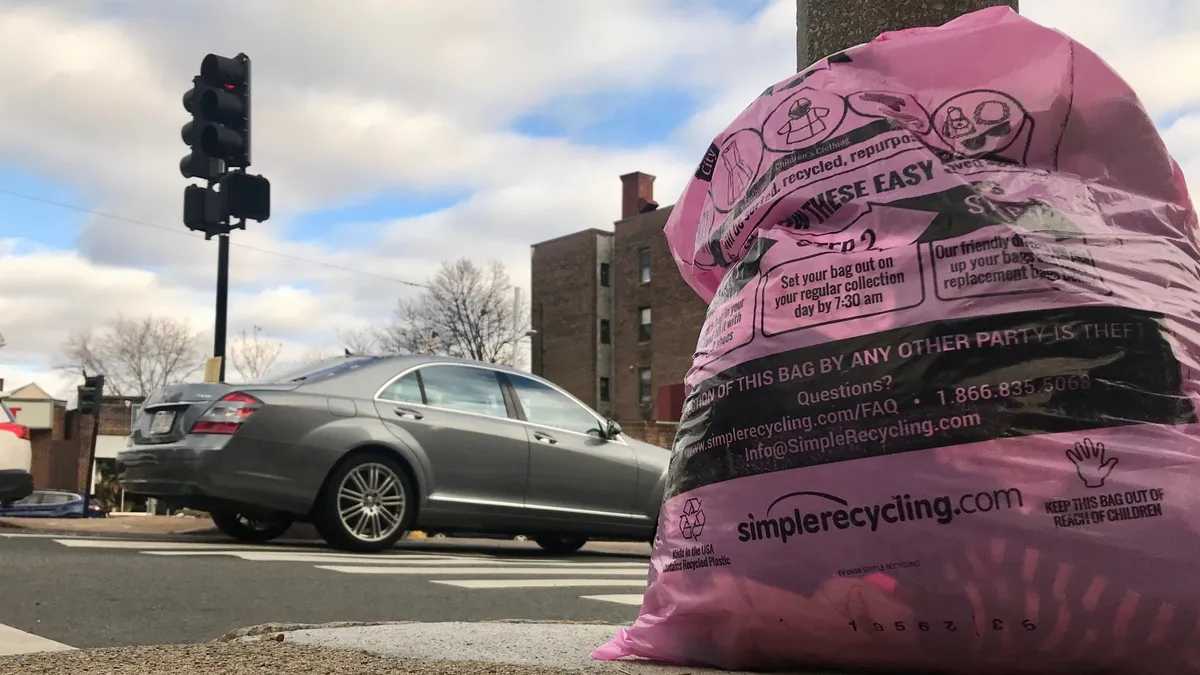 Simple Recycling pink bag in Somerville, Massachusetts