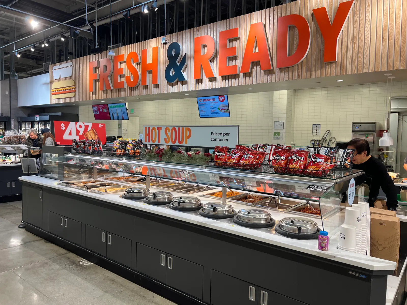 The foodservice department inside the Amazon Fresh store in Woodland Hills, California.