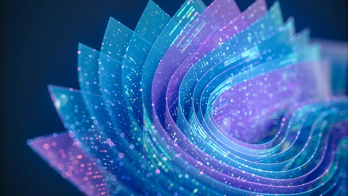 10 blue sheets curled inside of each other