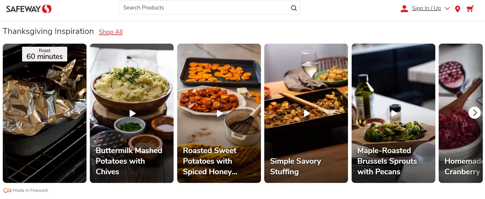 Thanksgiving-themed shoppable videos on Safeway's website