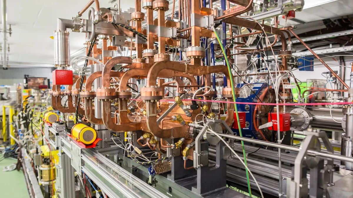 A prototype of a linear collider in a CERN laboratory.