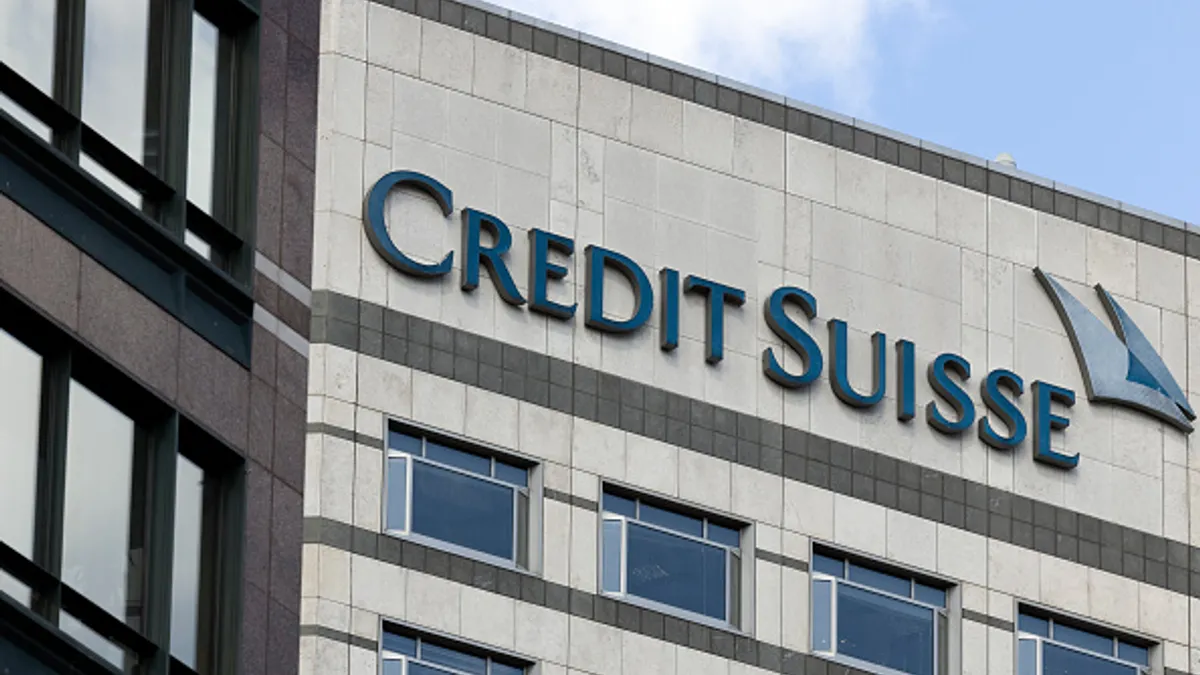 The Credit Suisse logo on a building front