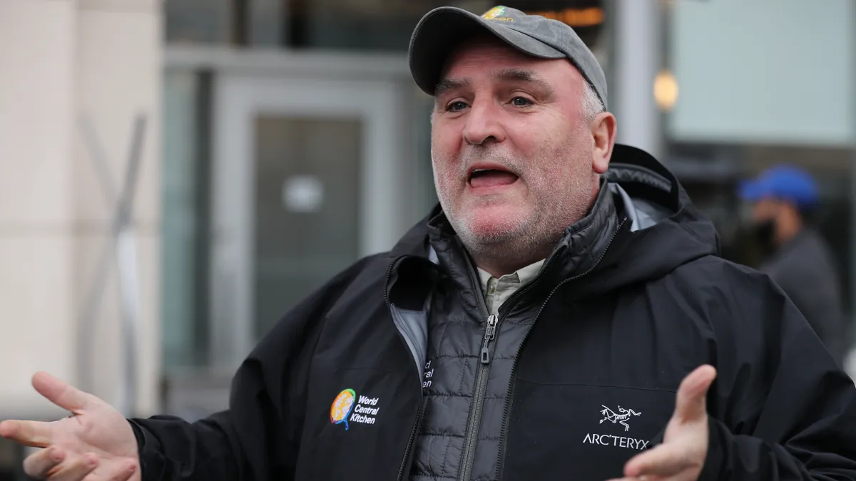 Jose Andres gesticulating outside Zaytinya.