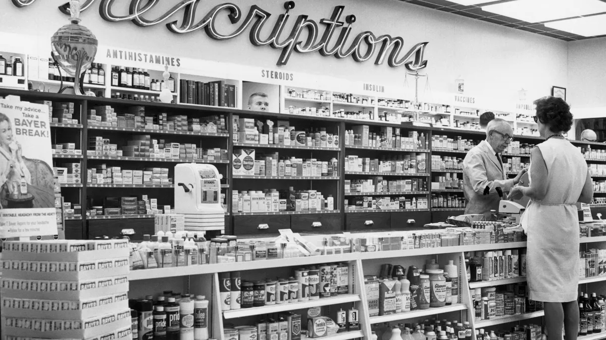 UNITED STATES - CIRCA 1950s: Interior of Drug Store.