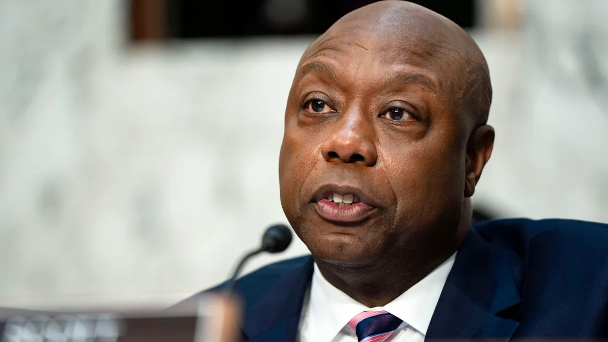 Tim Scott speaks during a Senate hearing