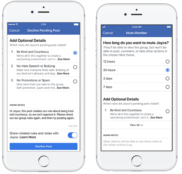 Facebook group rule violations