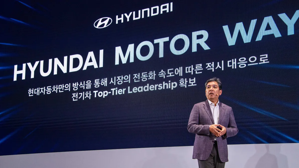 Hyundai President and CEO Jaehoon Chang pictured during a presentation the automaker's 2023 CEO Investor Day event in Seoul.